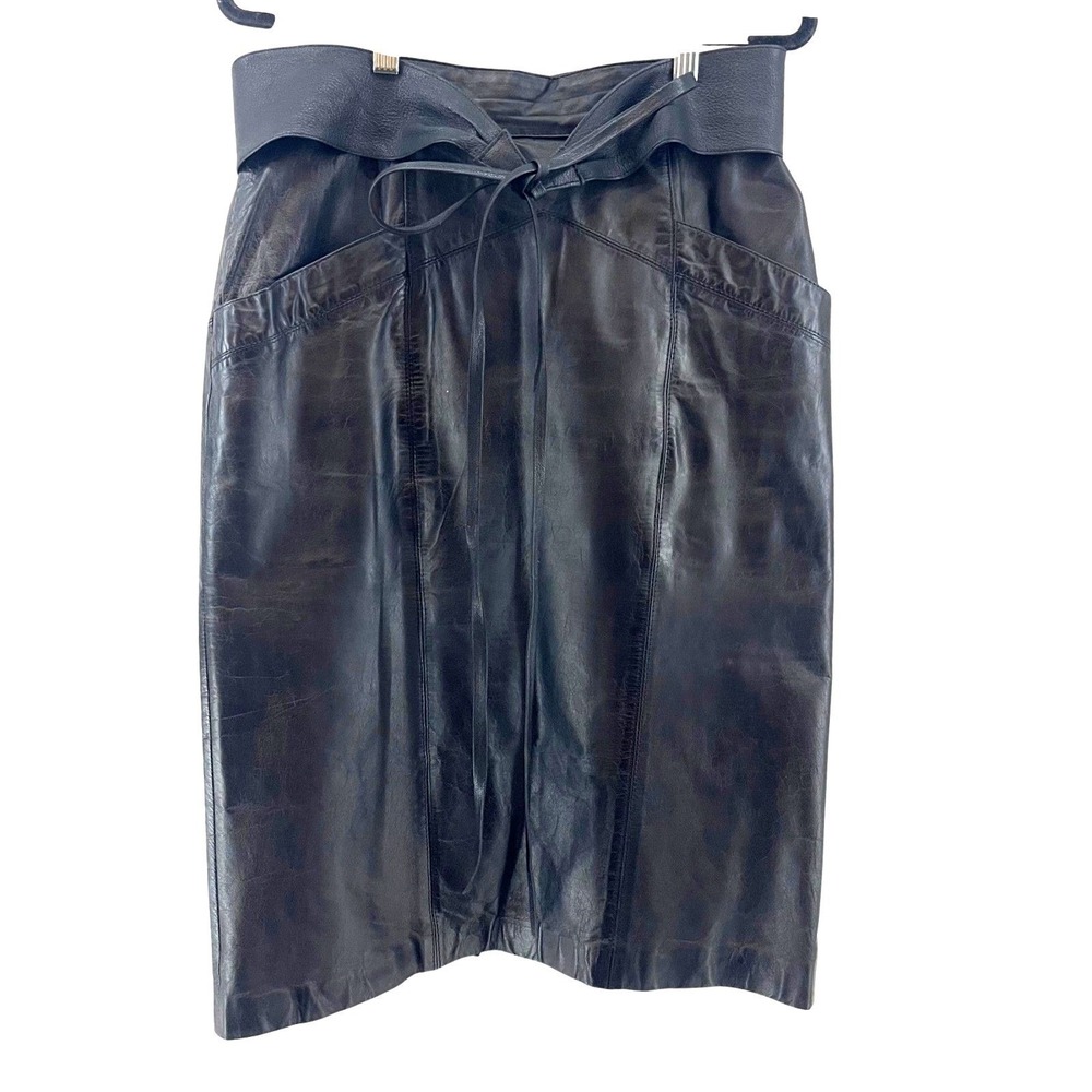 Vintage 90s Toffs Leather Tie Belt Pencil Skirt‎ Womens 10 Black Office Chic